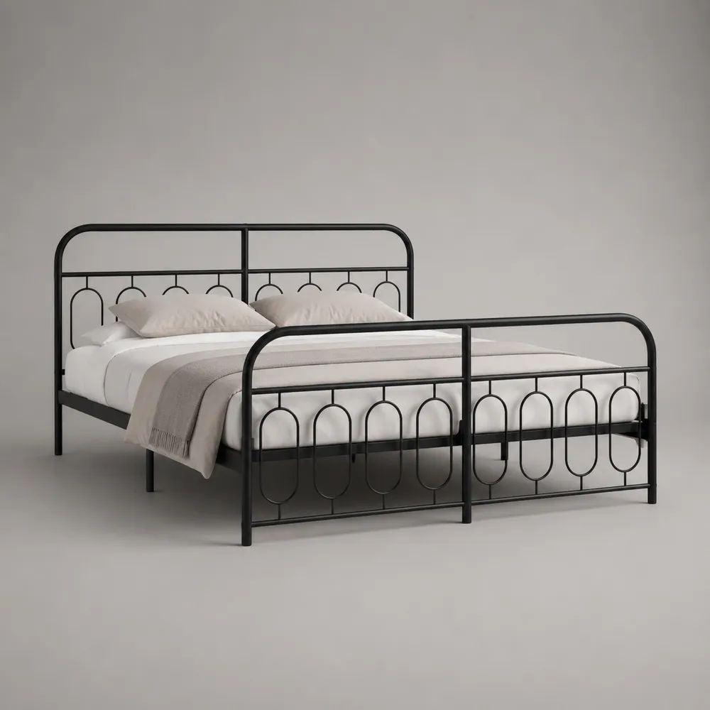 Letto una piazza e mezza rettangolare in acciaio nero 140 x 200 cm con testiera e pediera