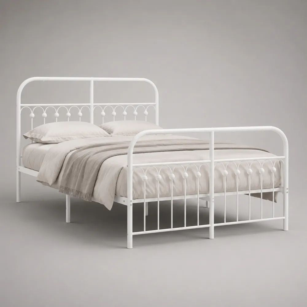 Letto matrimoniale in acciaio bianco 146 x 208 x 110 cm per materasso 140 x 200 cm con testiera e pediera