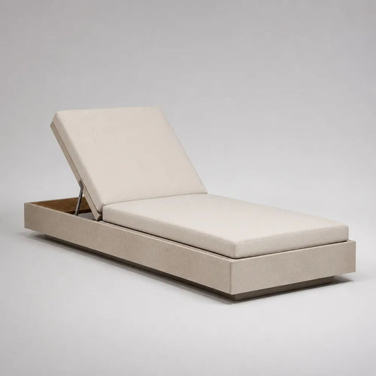 Lettino prendisole da giardino reclinabile beige e bianco crema 200 x 80 x 35 cm in calcestruzzo fibrorinforzato e poliestere