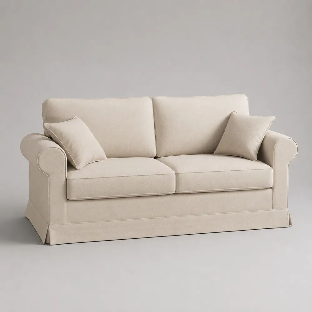 Divano 2 posti avorio in poliestere con 2 cuscini decorativi, 180 x 90 x 88 cm