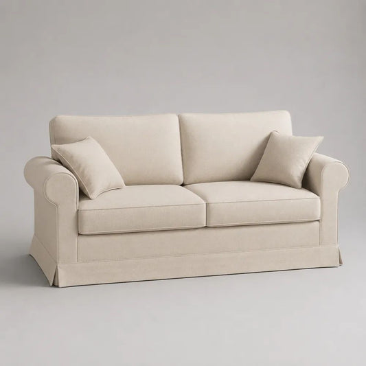 Divano 2 posti avorio in poliestere con 2 cuscini decorativi, 180 x 90 x 88 cm