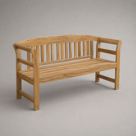 Panca da giardino a 2 posti in legno massello marrone naturale con schienale curvo, 120 x 62 x 90 cm