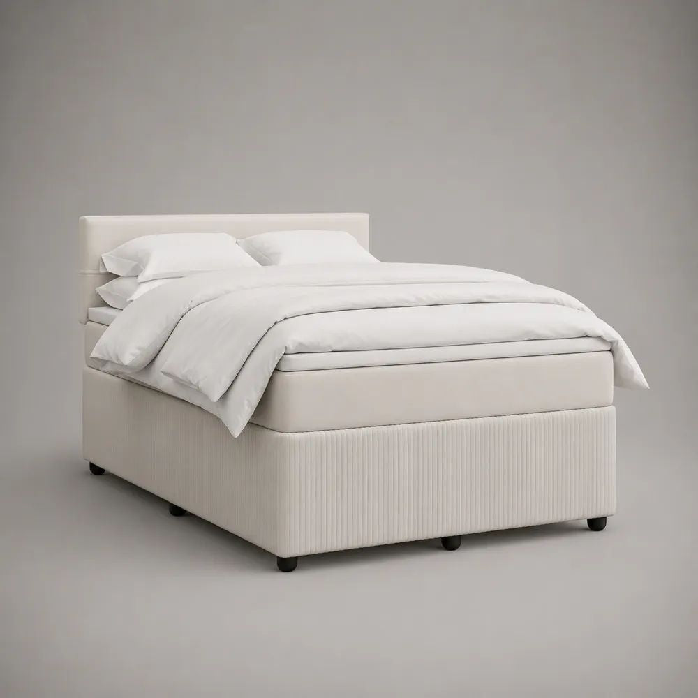 Letto matrimoniale imbottito avorio in tessuto con testiera e doppia base, 170 x 210 x 105 cm, per materasso 160 x 200 cm