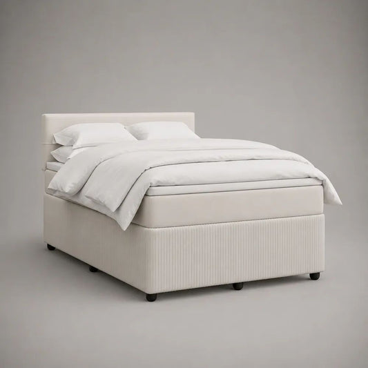 Letto matrimoniale imbottito avorio in tessuto con testiera e doppia base, 170 x 210 x 105 cm, per materasso 160 x 200 cm
