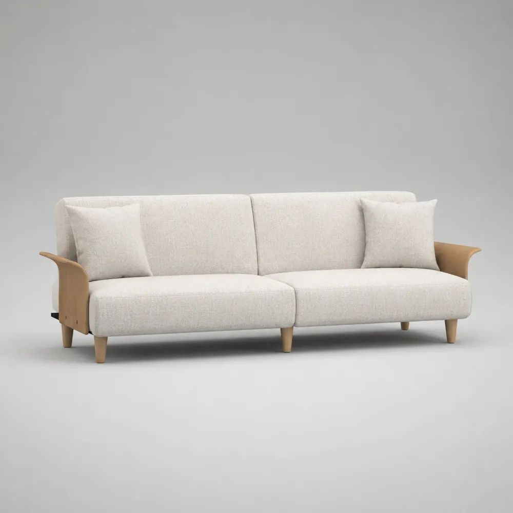 Divano 3 posti avorio 210 x 84 x 82 cm in tessuto con braccioli e gambe in legno