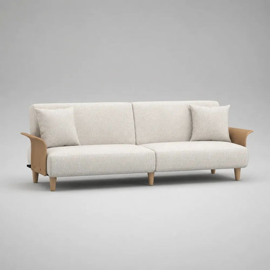 Divano 3 posti avorio 210 x 84 x 82 cm in tessuto con braccioli e gambe in legno