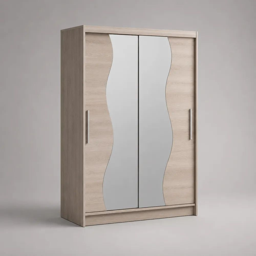Armadio a 2 ante scorrevoli con specchi, rovere chiaro e argento, 120 × 55 × 200 cm
