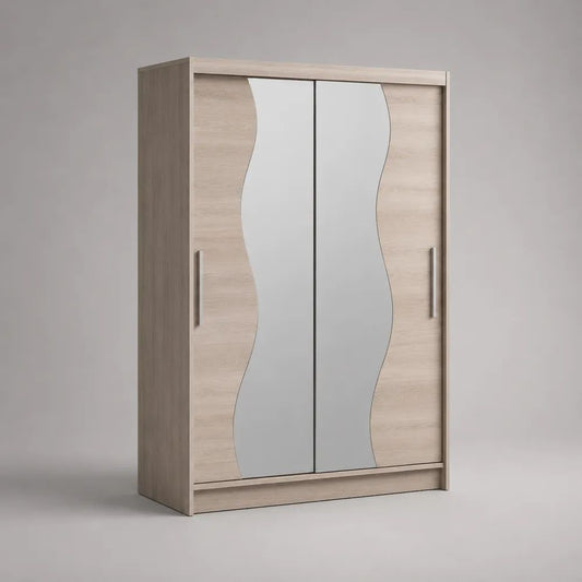 Armadio a 2 ante scorrevoli con specchi, rovere chiaro e argento, 120 × 55 × 200 cm