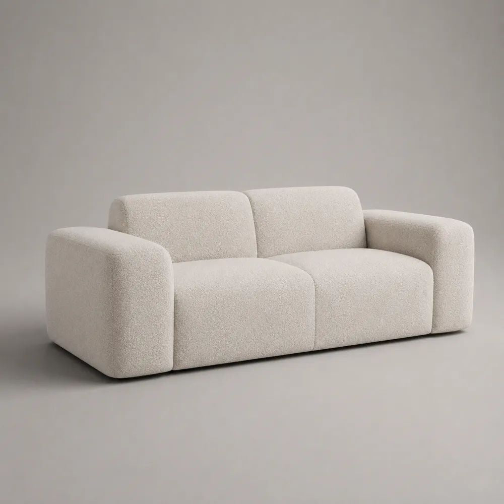 Divano lineare a 2 posti in tessuto bouclé crema, 190 x 90 x 76 cm