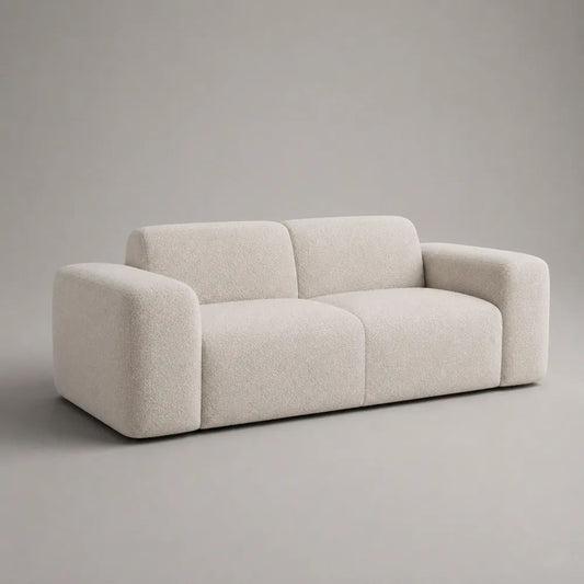 Divano lineare a 2 posti in tessuto bouclé crema, 190 x 90 x 76 cm