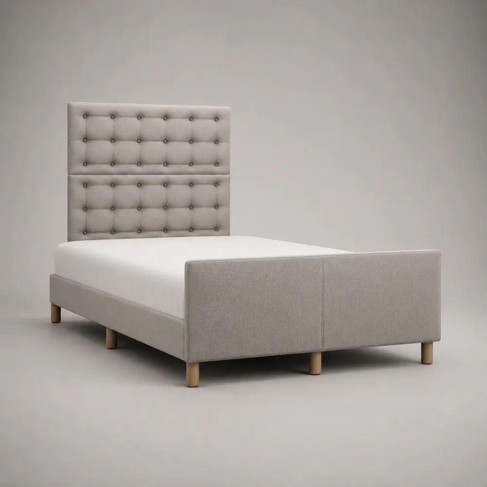 Letto matrimoniale imbottito 160 x 200 cm grigio chiaro con testiera capitonné in tessuto