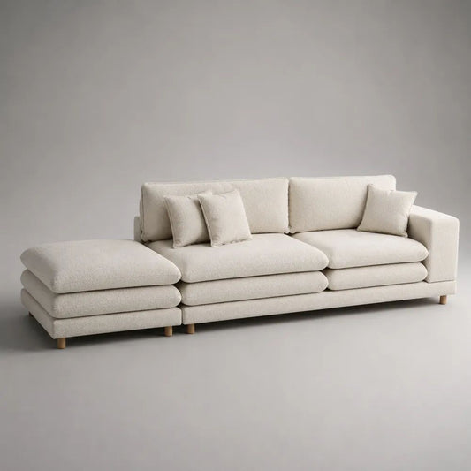Divano angolare modulare 4 posti crema con chaise longue sinistra, 280 x 160 x 85 cm, in bouclé di poliestere