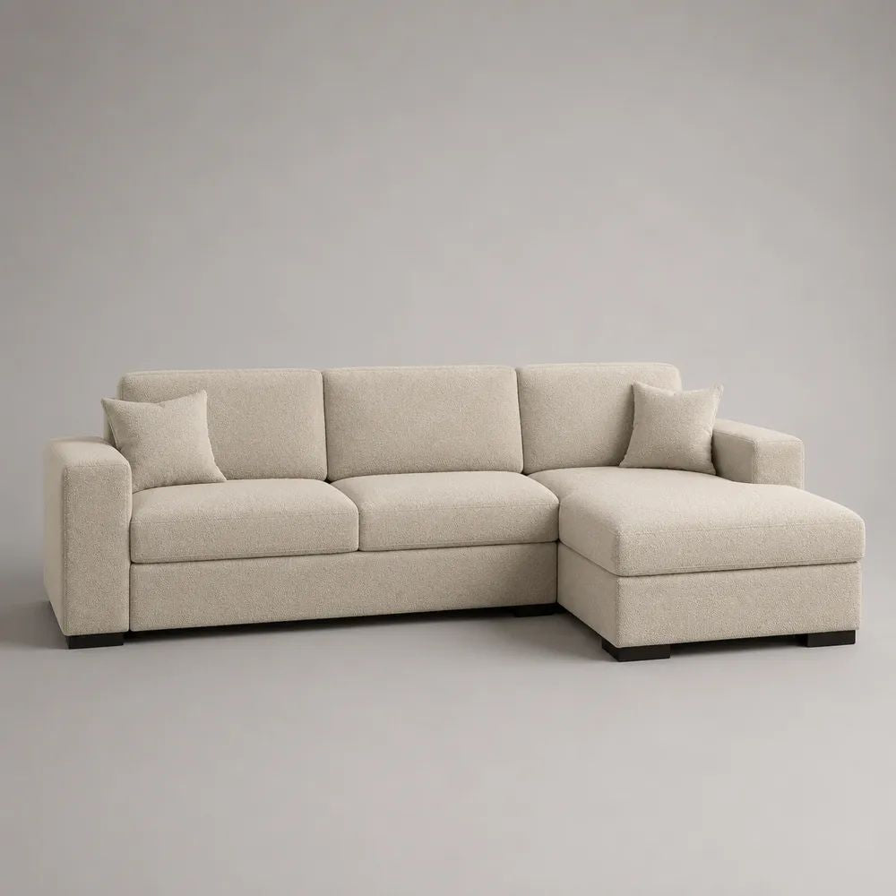 Divano angolare 3 posti in tessuto con penisola destra, beige crema, 248 × 155 × 86 cm
