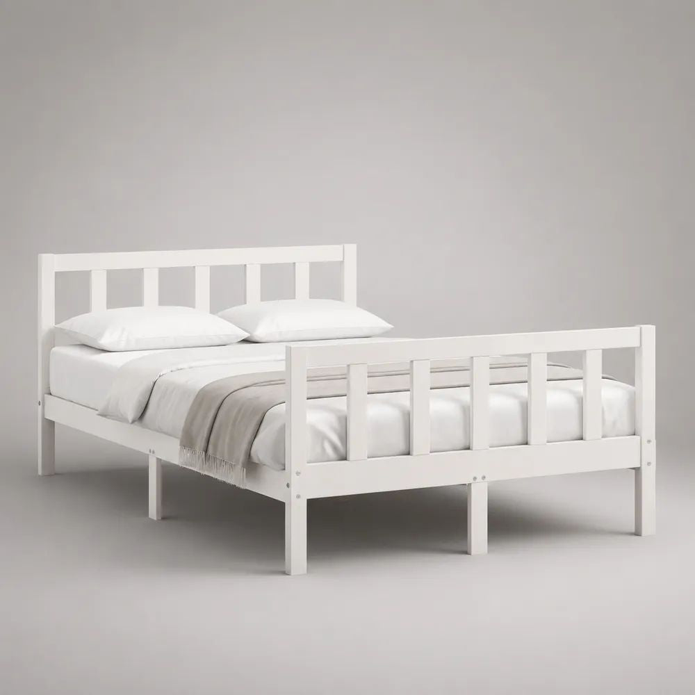 Letto matrimoniale 160 x 190 cm bianco rettangolare in legno massello di pino con testiera e pediera