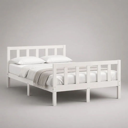 Letto matrimoniale 160 x 190 cm bianco rettangolare in legno massello di pino con testiera e pediera