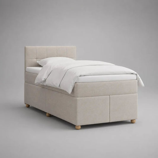 Letto boxspring singolo 90 x 200 cm beige in tessuto con testiera imbottita e materasso