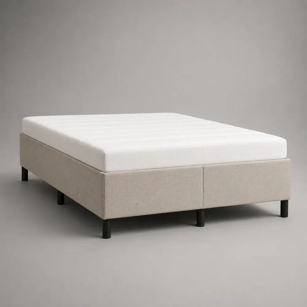 Letto matrimoniale imbottito beige senza testiera con materasso in schiuma, 160 x 200 x 55 cm