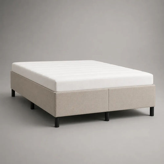 Letto matrimoniale imbottito beige senza testiera con materasso in schiuma, 160 x 200 x 55 cm