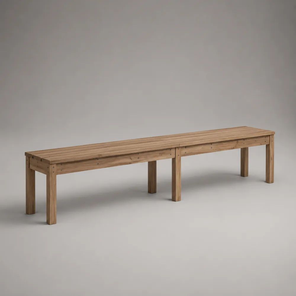 Set di 2 panche rettangolari da esterno senza schienale in legno massello di acacia marrone naturale, 120 x 35 x 45 cm ciascuna