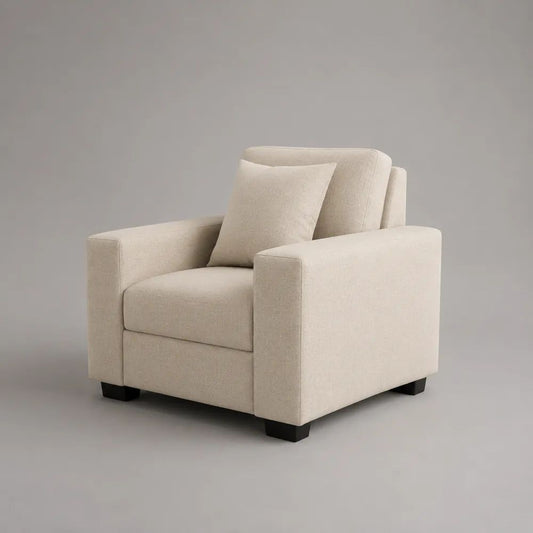 Poltrona imbottita a 1 posto in tessuto crema con braccioli e cuscino, 90 x 88 x 86 cm