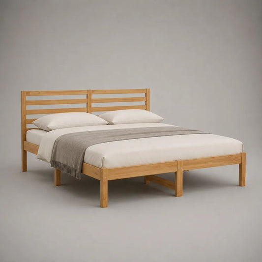 Letto matrimoniale in legno massello naturale 180 x 200 cm con testiera a doghe