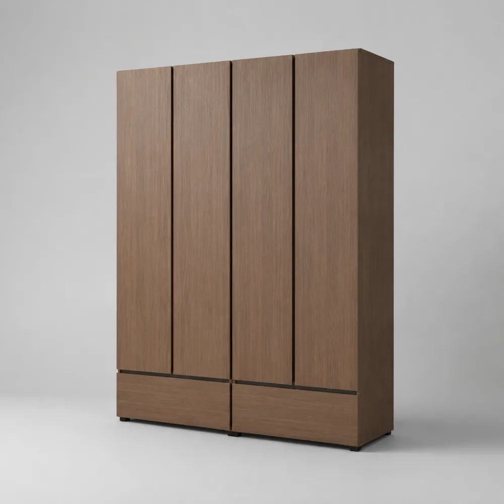 Armadio guardaroba in legno con 4 ante e 2 cassetti, marrone rovere, 160 x 52 x 200 cm