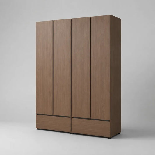 Armadio guardaroba in legno con 4 ante e 2 cassetti, marrone rovere, 160 x 52 x 200 cm