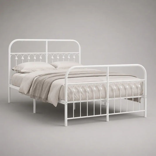 Letto matrimoniale in acciaio bianco 146 x 208 x 110 cm per materasso 140 x 200 cm con testiera e pediera