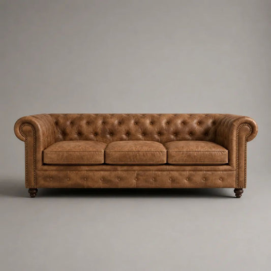Divano Chesterfield a 3 posti in pelle sintetica PU marrone cognac, 220 x 90 x 78 cm