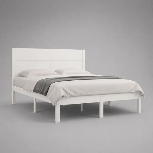 Letto matrimoniale in legno bianco 160 x 200 cm con testiera rettangolare e rete a doghe