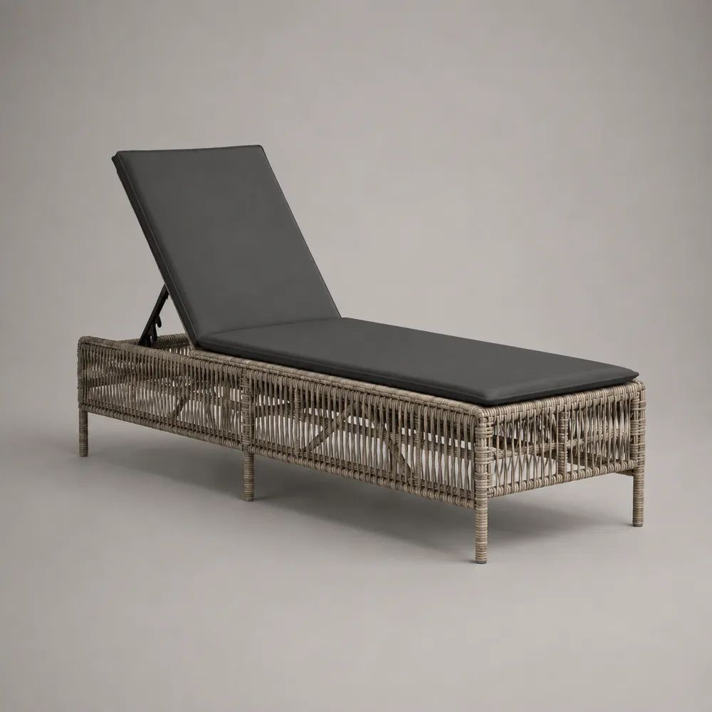 Lettino prendisole reclinabile da esterno in polyrattan e acciaio, tortora e antracite, 200 x 70 x 83 cm