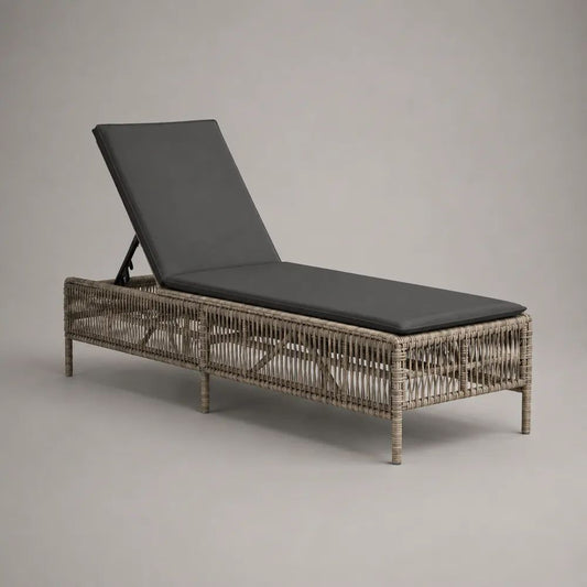 Lettino prendisole reclinabile da esterno in polyrattan e acciaio, tortora e antracite, 200 x 70 x 83 cm