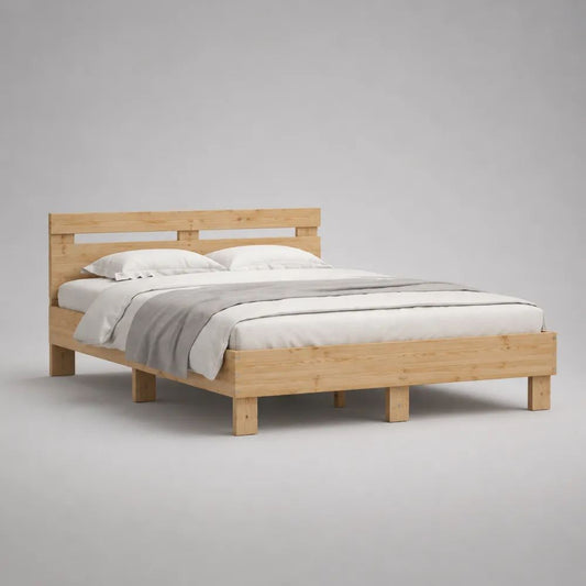 Letto matrimoniale in legno marrone naturale con testiera e rete a doghe, per materasso 160 x 200 cm, 168 x 208 x 100 cm